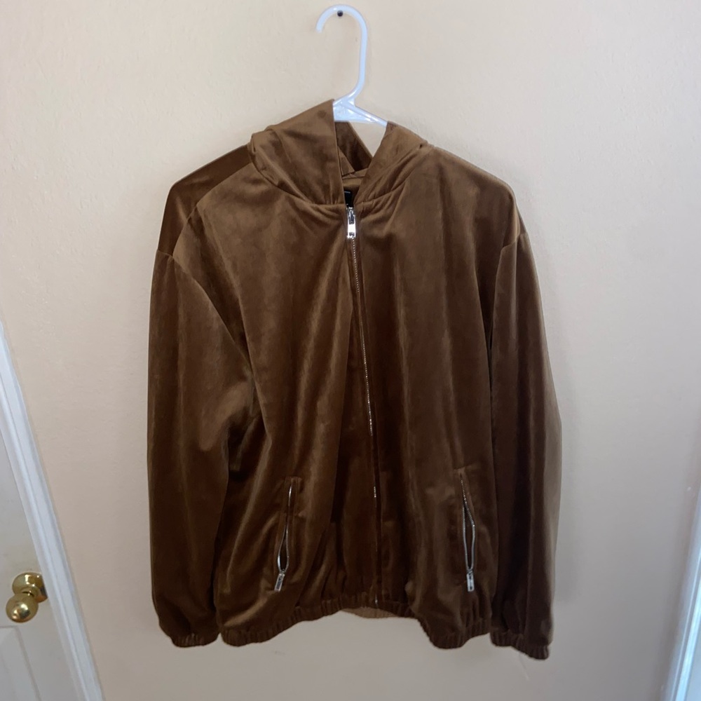 Brown indie soft fuzzy longsleeve hipster hoodie brown zip up y2k vintage jacket - Picture 5 of 15